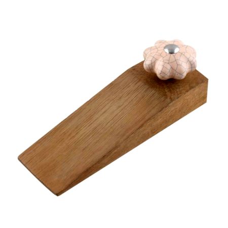 Baby Pink Crackle Ceramic Melon Wooden Door Stopper